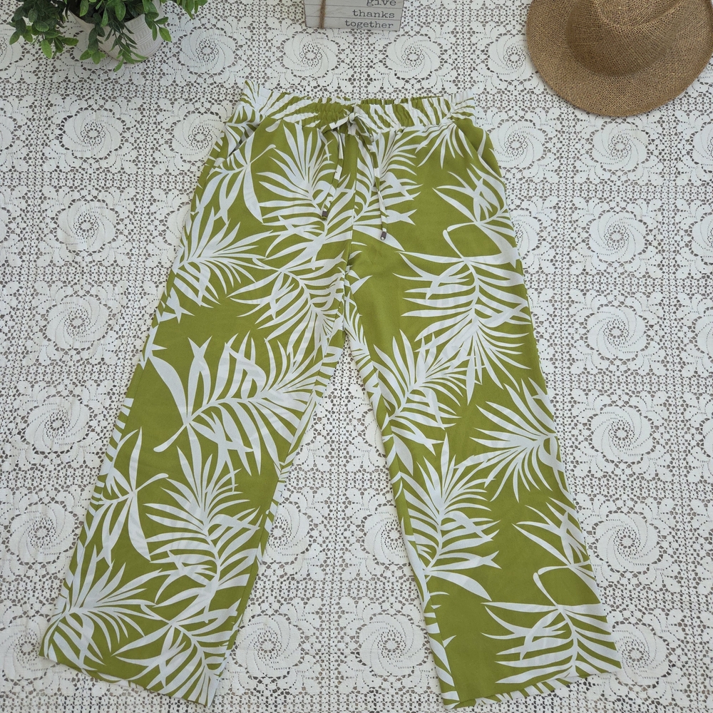 NYCC Olive Green Wide-Leg Palm Print Pants Size L